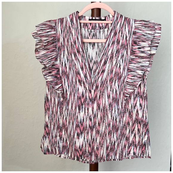 Anthropologie Magali Pascal Ruffled V-Neck Motif Blouse Sumba Top size small - Picture 4 of 6